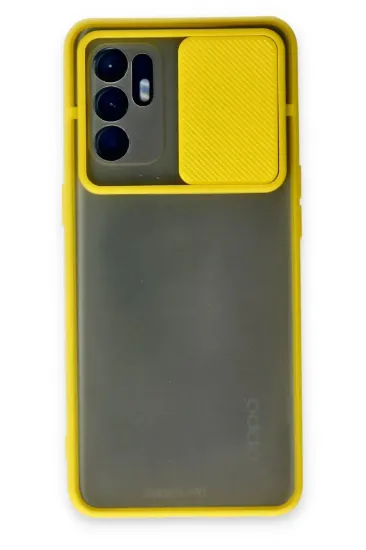 Newface Oppo Reno 6 Kılıf Palm Buzlu Kamera Sürgülü Silikon - Sarı resmi