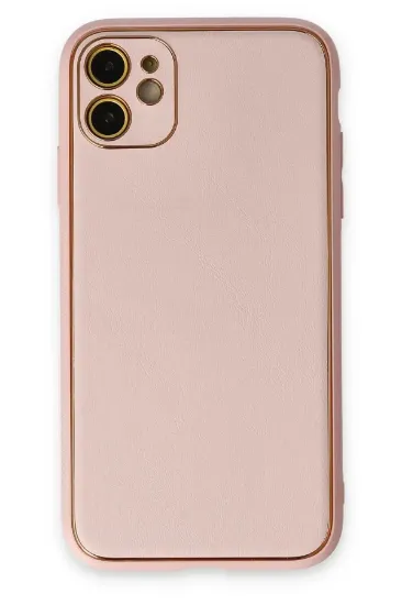 Newface iPhone 12 Kılıf Coco Deri Silikon Kapak - Pudra resmi