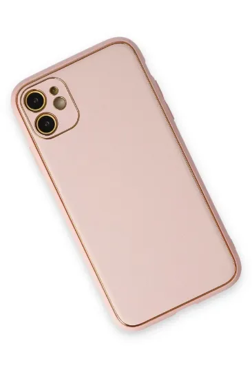 Newface iPhone 12 Kılıf Coco Deri Silikon Kapak - Pudra resmi