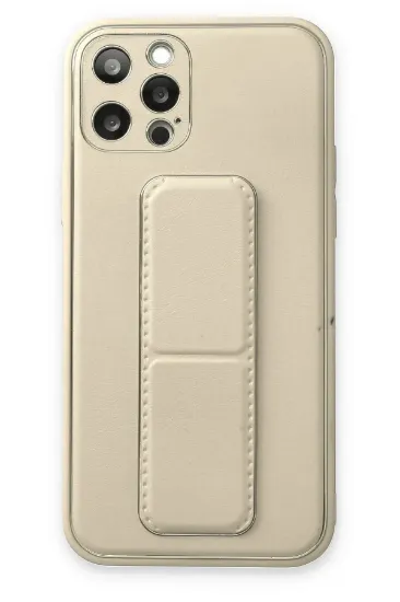 Newface iPhone 12 Pro Max Kılıf Coco Deri Standlı Kapak - Beyaz resmi