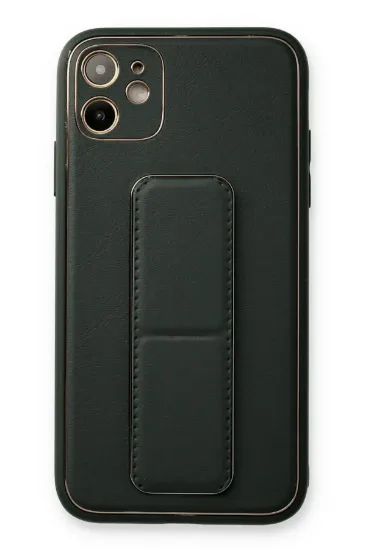 Newface iPhone 12 Kılıf Coco Deri Standlı Kapak - Füme resmi