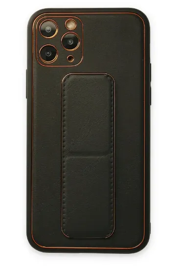 Newface iPhone 11 Pro Kılıf Coco Deri Standlı Kapak - Füme resmi