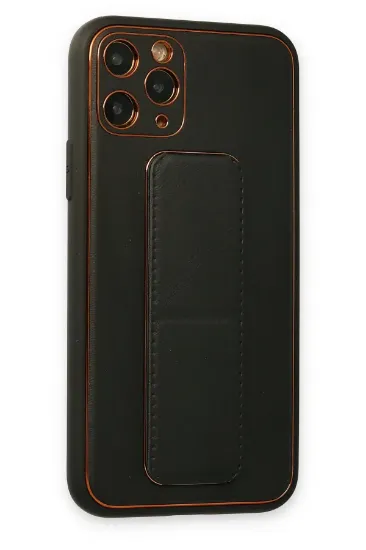 Newface iPhone 11 Pro Kılıf Coco Deri Standlı Kapak - Füme resmi