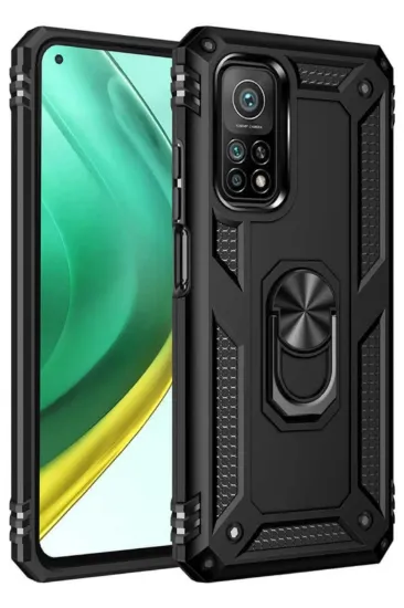 Newface Xiaomi Mi 10T Pro Kılıf Sofya Yüzüklü Silikon Kapak - Siyah resmi