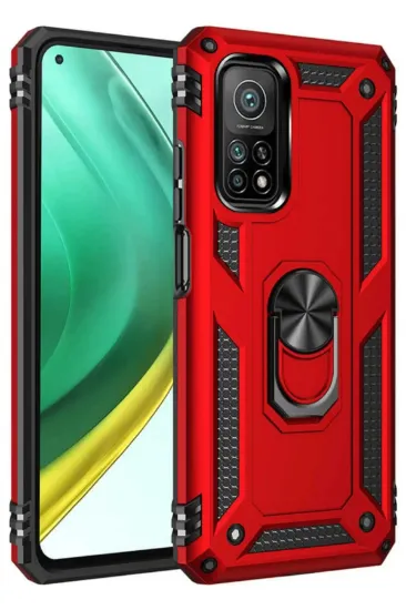 Newface Xiaomi Mi 10T Pro Kılıf Sofya Yüzüklü Silikon Kapak - Kırmızı resmi