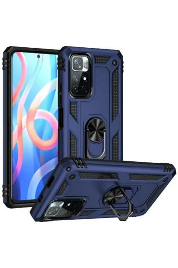 Newface Xiaomi Redmi Note 11T Kılıf Sofya Yüzüklü Silikon Kapak - Lacivert resmi