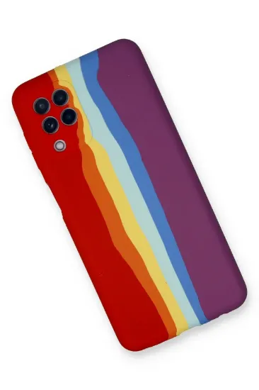 Newface Samsung Galaxy A22 Kılıf Ebruli Lansman Silikon - Kırmızı-Mor resmi
