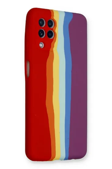 Newface Samsung Galaxy A22 Kılıf Ebruli Lansman Silikon - Kırmızı-Mor resmi