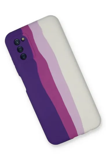 Newface Samsung Galaxy A03S Kılıf Ebruli Lansman Silikon - Mor-Beyaz resmi
