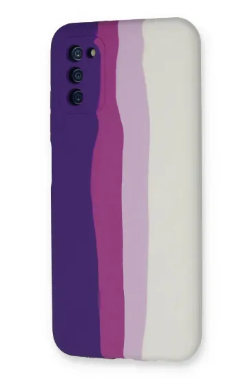 Newface Samsung Galaxy A03S Kılıf Ebruli Lansman Silikon - Mor-Beyaz resmi