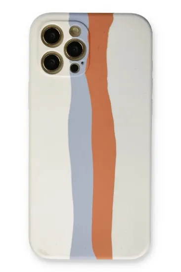 Newface iPhone 12 Pro Max Kılıf Ebruli Lansman Silikon - Beyaz-Turuncu resmi