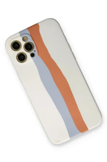 Newface iPhone 12 Pro Max Kılıf Ebruli Lansman Silikon - Beyaz-Turuncu resmi