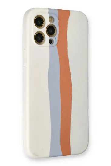 Newface iPhone 12 Pro Max Kılıf Ebruli Lansman Silikon - Beyaz-Turuncu resmi