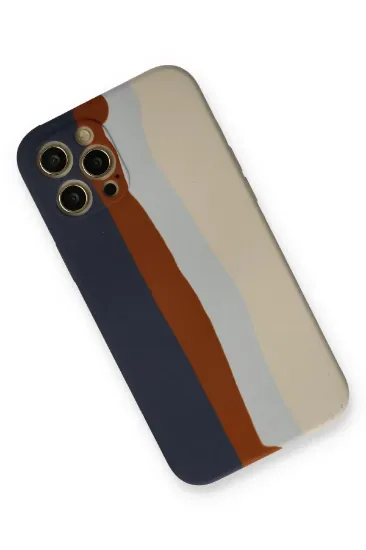 Newface iPhone 12 Pro Max Kılıf Ebruli Lansman Silikon - Lacivert-Krem resmi