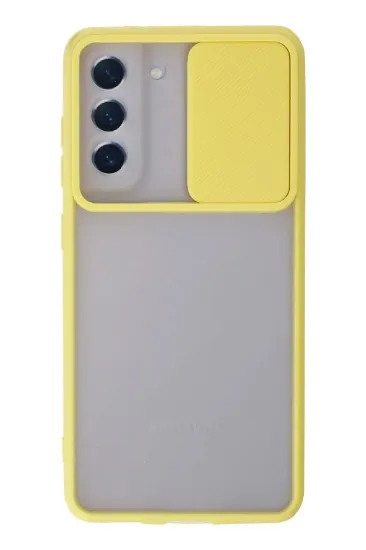Newface Samsung Galaxy S21 FE Kılıf Palm Buzlu Kamera Sürgülü Silikon - Sarı resmi