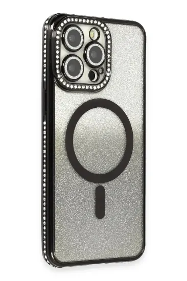 Newface iPhone 13 Pro Max Kılıf Joke Simli Magneticsafe Kılıf - Siyah resmi
