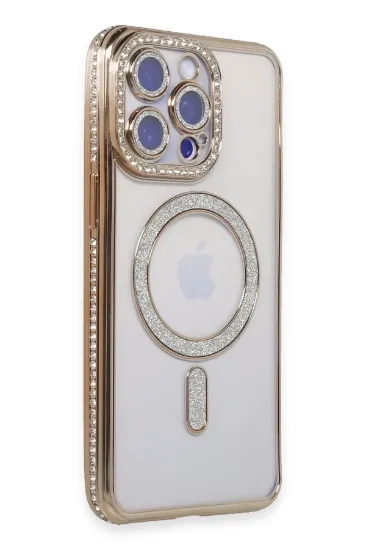 Newface iPhone 14 Pro Max Kılıf Joke Simli Magneticsafe Kılıf - Gold resmi