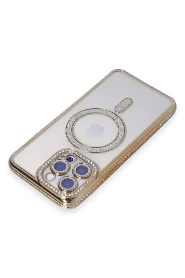 Newface iPhone 14 Pro Max Kılıf Joke Simli Magneticsafe Kılıf - Gold resmi
