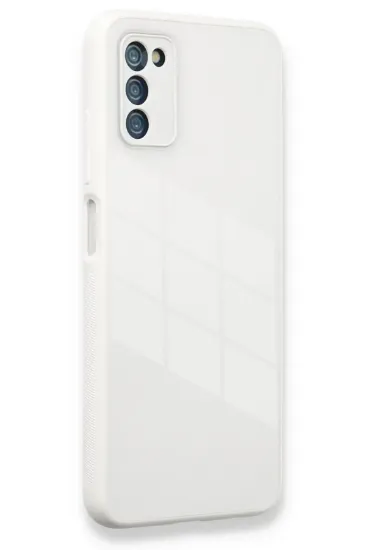 Newface Samsung Galaxy A03S Kılıf Glass Kapak - Beyaz resmi