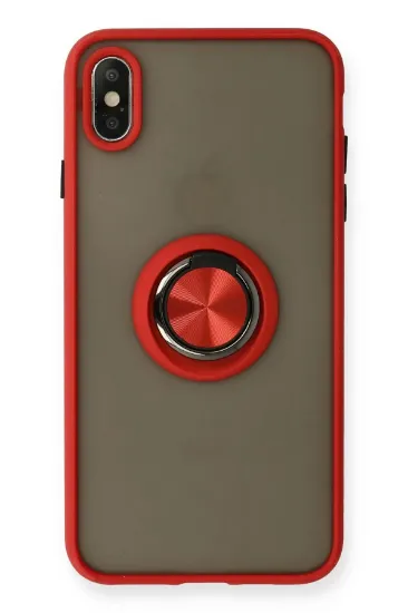Newface iPhone X Kılıf Montreal Yüzüklü Silikon Kapak - Kırmızı resmi