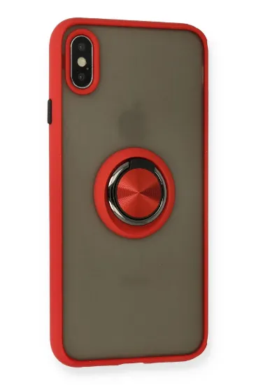 Newface iPhone XS Max Kılıf Montreal Yüzüklü Silikon Kapak - Kırmızı resmi