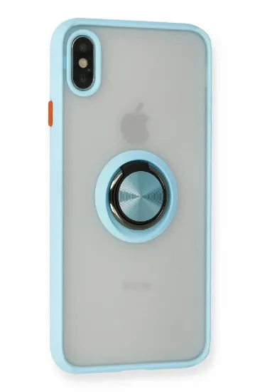 Newface iPhone XS Max Kılıf Montreal Yüzüklü Silikon Kapak - Buz Mavi resmi