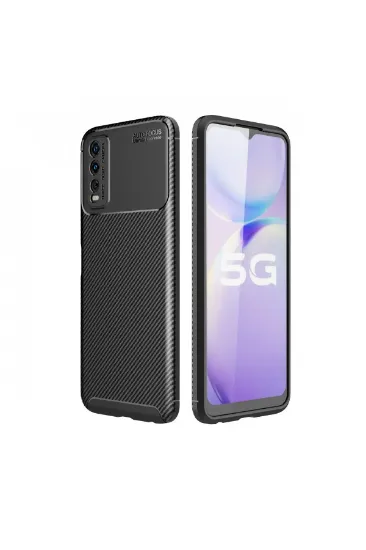 Newface Vivo Y11S Kılıf Auto Focus Karbon Kapak - Siyah resmi