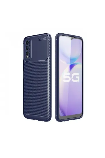 Newface Vivo Y11S Kılıf Auto Focus Karbon Kapak - Lacivert resmi