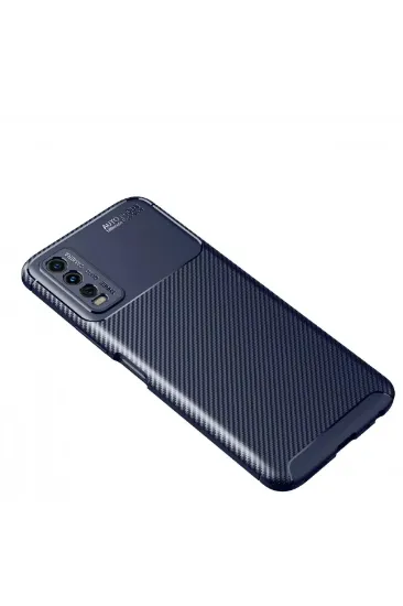 Newface Vivo Y11S Kılıf Auto Focus Karbon Kapak - Lacivert resmi