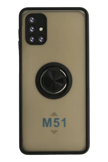 Newface Samsung Galaxy M51 Kılıf Montreal Yüzüklü Silikon Kapak - Siyah resmi