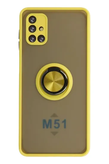 Newface Samsung Galaxy M51 Kılıf Montreal Yüzüklü Silikon Kapak - Sarı resmi