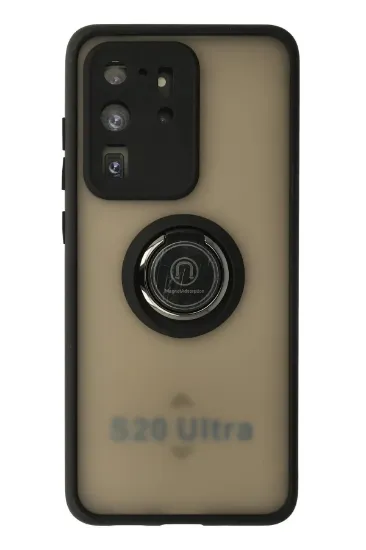Newface Samsung Galaxy S20 Ultra Kılıf Montreal Yüzüklü Silikon Kapak - Siyah resmi