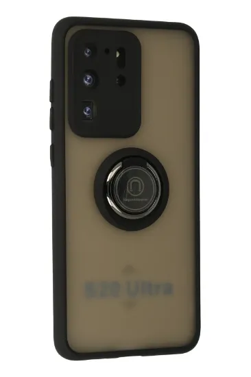 Newface Samsung Galaxy S20 Ultra Kılıf Montreal Yüzüklü Silikon Kapak - Siyah resmi