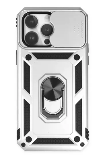 Newface iPhone 14 Pro Max Kılıf Pars Lens Yüzüklü Silikon - Gümüş resmi
