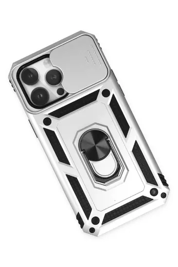 Newface iPhone 14 Pro Max Kılıf Pars Lens Yüzüklü Silikon - Gümüş resmi