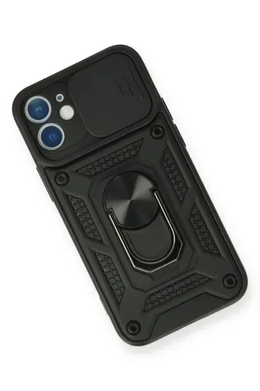 Newface iPhone 12 Mini Kılıf Pars Lens Yüzüklü Silikon - Siyah resmi