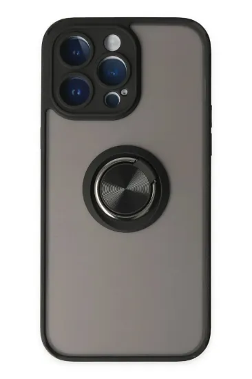 Newface iPhone 14 Pro Max Kılıf Montreal Yüzüklü Silikon Kapak - Siyah resmi