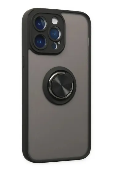 Newface iPhone 14 Pro Max Kılıf Montreal Yüzüklü Silikon Kapak - Siyah resmi