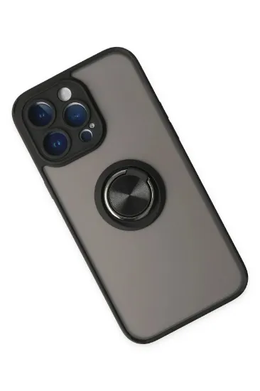Newface iPhone 14 Pro Max Kılıf Montreal Yüzüklü Silikon Kapak - Siyah resmi