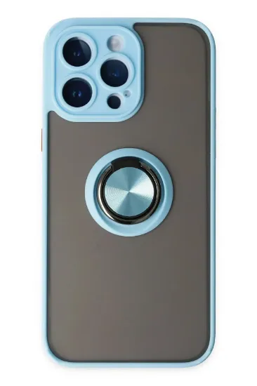 Newface iPhone 14 Pro Max Kılıf Montreal Yüzüklü Silikon Kapak - Buz Mavi resmi