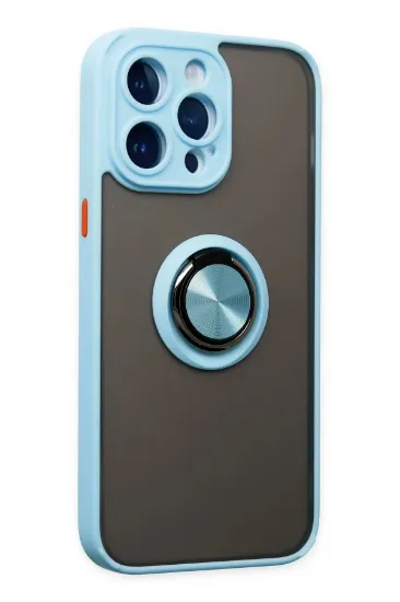 Newface iPhone 14 Pro Max Kılıf Montreal Yüzüklü Silikon Kapak - Buz Mavi resmi