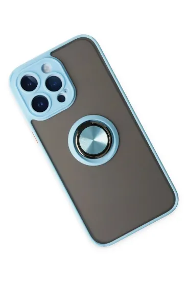 Newface iPhone 14 Pro Max Kılıf Montreal Yüzüklü Silikon Kapak - Buz Mavi resmi