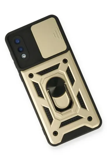 Newface Samsung Galaxy A02 Kılıf Pars Lens Yüzüklü Silikon - Gold resmi