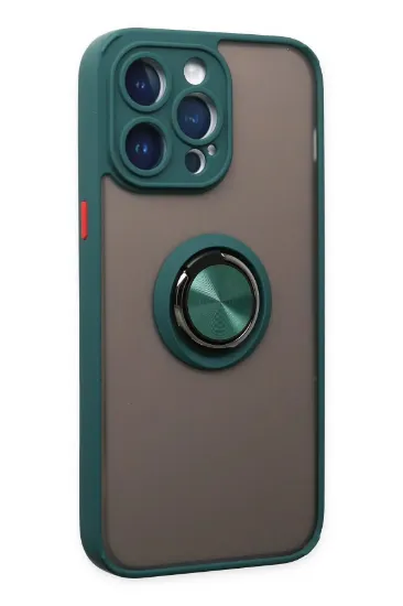 Newface iPhone 14 Pro Max Kılıf Montreal Yüzüklü Silikon Kapak - Yeşil resmi