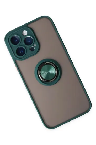 Newface iPhone 14 Pro Max Kılıf Montreal Yüzüklü Silikon Kapak - Yeşil resmi