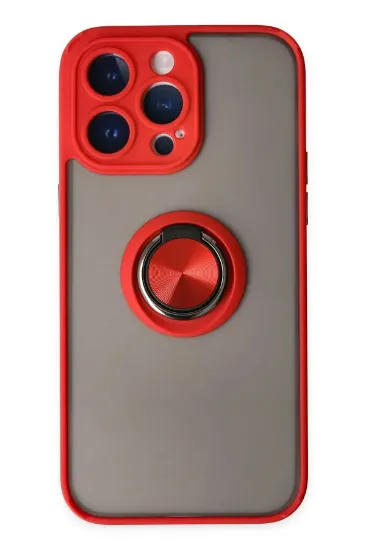 Newface iPhone 14 Pro Max Kılıf Montreal Yüzüklü Silikon Kapak - Kırmızı resmi