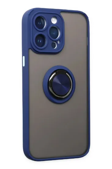 Newface iPhone 14 Pro Max Kılıf Montreal Yüzüklü Silikon Kapak - Lacivert resmi