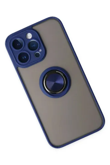 Newface iPhone 14 Pro Max Kılıf Montreal Yüzüklü Silikon Kapak - Lacivert resmi