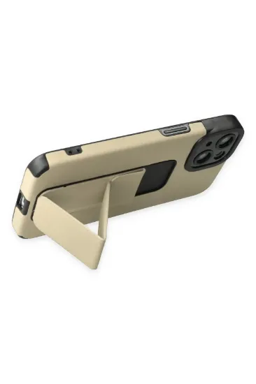 Newface iPhone 14 Plus Kılıf Mega Standlı Silikon - Gold resmi