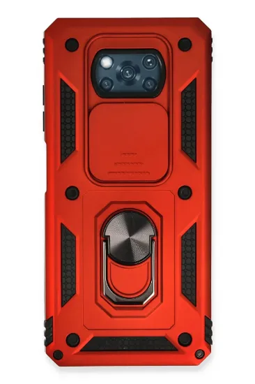 Newface Xiaomi Pocophone X3 Kılıf Pars Lens Yüzüklü Silikon - Kırmızı resmi